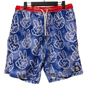 Neff Board Shorts Red/white/blue Peace hand sign Mens Size Large Swim shorts